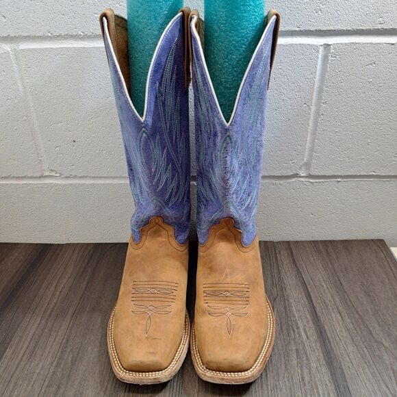 Hp Square Toe Western Boots. Women Brown & Blue Leather Cowboys Boot Size 8.5 D - Picture 2 of 10